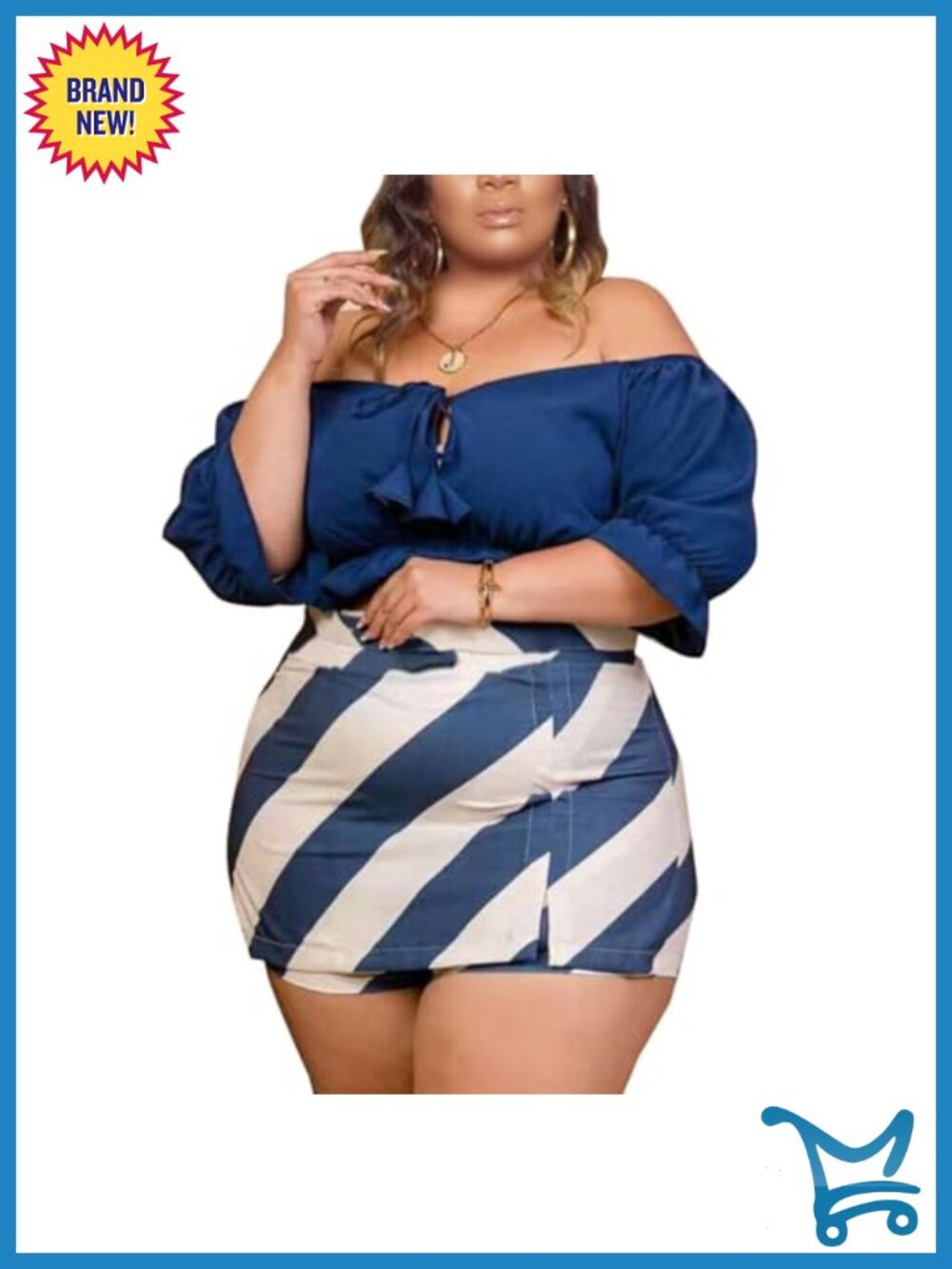 Plus Size Skirt Two Piece Outfit Off Shoulder Crop Top Skorts Set